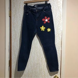 14S Hand-painted Groovy Old Navy Rockstar Super Skinny Darkwash Jeans